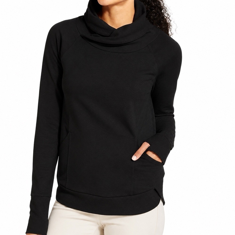 Athleta Pullover size L Black Cowl Neck Sweatshirt Thumbhole Pullover 349164-03